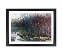 Fox Stalking Ducks By Bruno Liljefors Classic Painting Framed Print | A4 Black Framed Wall Art | Ready to Hang | Classic Animal Picture | Living Room Bedroom Lounge Office