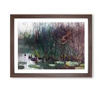 Fox Stalking Ducks By Bruno Liljefors Classic Painting Framed Print | A4 Walnut Framed Wall Art | Ready to Hang | Classic Animal Picture | Living Room Bedroom Lounge Office