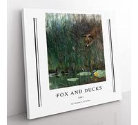 Fox Stalking Ducks By Bruno Liljefors Exhibition Museum Classic Painting Canvas Wall Art Print Ready to Hang, Framed Picture for Living Room Bedroom Home Office Décor, 35x35 cm (14x14 Inch)