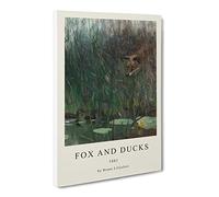 Fox Stalking Ducks By Bruno Liljefors Exhibition Museum Painting Canvas Wall Art Print Ready to Hang, Framed Picture for Living Room Bedroom Home Office Décor, 30x20 Inch (76x50 cm)