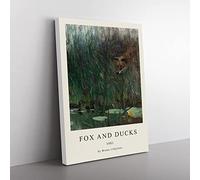Fox Stalking Ducks By Bruno Liljefors Exhibition Museum Painting Canvas Wall Art Print Ready to Hang, Framed Picture for Living Room Bedroom Home Office Décor, 60x40 cm (24x16 Inch)