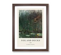 Fox Stalking Ducks By Bruno Liljefors Exhibition Museum Painting Framed Wall Art Print, Ready to Hang Picture for Living Room Bedroom Home Office Décor, Walnut A3 (34 x 46 cm)