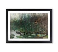 Fox Stalking Ducks by Bruno Liljefors Framed Print | A2 Black Framed Wall Art | Ready to Hang | Modern Animal Picture | Living Room Bedroom Lounge Office