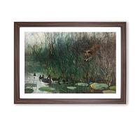 Fox Stalking Ducks by Bruno Liljefors Framed Print | A2 Walnut Framed Wall Art | Ready to Hang | Modern Animal Picture | Living Room Bedroom Lounge Office