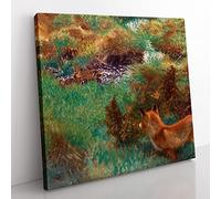 Fox Stalking Wild Ducks by Bruno Liljefors Classic Painting Canvas Wall Art Print Ready to Hang, Framed Picture for Living Room Bedroom Home Office Décor, 35x35 cm (14x14 Inch)