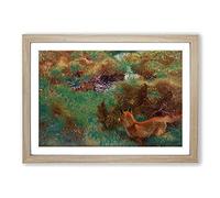 Fox Stalking Wild Ducks by Bruno Liljefors Framed Print | A2 Oak Framed Wall Art | Ready to Hang | Modern Animal Picture | Living Room Bedroom Lounge Office