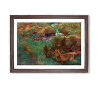 Fox Stalking Wild Ducks by Bruno Liljefors Framed Print | A2 Walnut Framed Wall Art | Ready to Hang | Modern Animal Picture | Living Room Bedroom Lounge Office