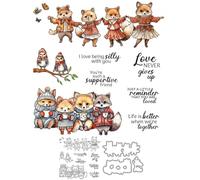 Fox Stamps and Die Cuts for Card Making Animal Transparent Silicone Clear Stamp and Metal Cutting Dies Sets for DIY Scrapbooking Paper Crafting Seals Decorative Supplies