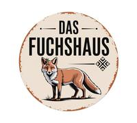 Fox Standing On Grass With Logo Round Tin Sign Vintage Metal Poster Retro Bar, Home, Man Cave, Kitchen, Laundry Room Wall Art Decor Gift 8x8Inch