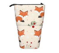 Fox Standing Pencil Case Snowflake Pen Pouch Holder Telescopic Pencil Bag Pop Up Cosmetics Bag Stationery Organizer for School Office Travel