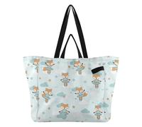 Fox Star Blue pattern Reusable Canvas Tote Bag, Heavy Duty Grocery Shopping Bag with Hard Bottom Large Capacity Double Handles Work Groceries Travel