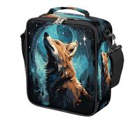 Fox Starry Sky Forest Kids Lunch Bag for Boys Girls, Reusable Insulated Leakproof Lunch Box with Shoulder Strap, Toddler Cooler Tote for School Picnic Travel Beach Hiking Fishing
