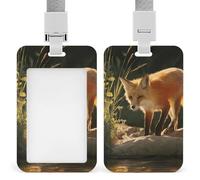 Fox Stone River Fashion ID Badge Holder Sliding Vertical Name Tag Card Protector with Lanyard