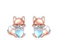 Fox Stud Earrings for Women 925 Sterling Silver Moonstone Ear Studs Fox Gift for Girls Moonstone Jewellery