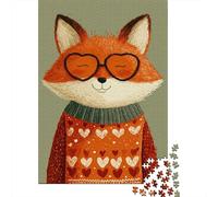 Fox Sweater with Hearts Jigsaw Puzzles Puzzle for Adults Kids. 1000 Pieces Whimsical Challenge Toy Educational Games Home Decoration for Educational Games Gifts 38x26cm/1000pcs