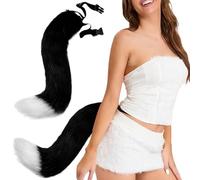 Fox Tail, 20inch Faux Fur Therian Tail with Adjustable Waist Belt, Furry Cat for Halloween Party Cosplay (Black)