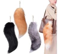 Fox Tail 3Pcs 3 Color 16 Inch Realistic Shaggy Tail Keychain with Clasp Large Therian Decor for Handbag, Backpack, Cosplay, Halloween, Home Decor