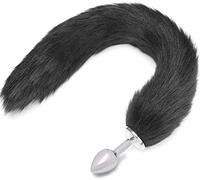 Fox Tail Anal Plug - Black Long Tail and Smooth Plug Beginner-Friendly Butt Plug for Couples Cosplay and SM Role Play Sex Games (M Plug)