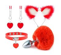 Fox Tail Anal Plug Dilator Women Juguetes Sexuales 18+ Buttplug Ears Hairpin Boobs Clips Cosplay Suit Red One Size