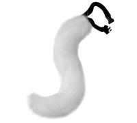 Fox Tail Artificial 20inch Furry Tail Realistic Faux Fur with Adjustable Waist Belt Built-in Frame Decorative Therian for Cosplay Halloween, White