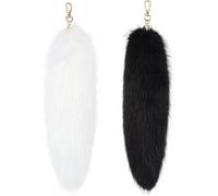 Fox Tail Keychain Fluffy Plush Fox Tail Fur Keyring Bag Charm Pendant Cosplay Key Handbag Car Keychain Accessory,2PCS (Black + White)