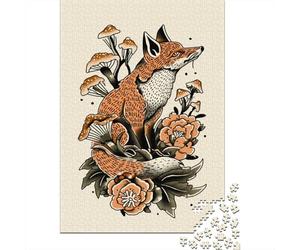 Fox Tattoo Design Jigsaw Puzzles Puzzles for Adults Kids. 1000 Pieces Impossible Challenge Toy Educational Game Home Decoration for Adults& Kids Age 14 Years Up 52x38cm/1000pcs