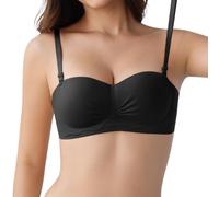 FOX-TECH Everyday Bras, Strapless Push up Bra, Wire Free Non-Slip Bras for Women, Detachable Shoulder Strap (Black C)