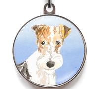Fox Terrier Dog Tag - Add Text to Back - Watercolour Pet ID Tag with Wire-Haired Fox Terrier Illustration - 4 Colour Options - Double-Sided Metal Dog Name Tag - Small & Large Sizes