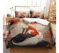 Fox Three-dimensional Printing Bedding Comforter Set Fox Bed Cover Superior Microfiber Pillow Slip Included Gentle And Washable Super King（260x220cm）