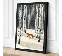 Fox Through Winter Forest Canvas Wall Art Print 24x16 Inch | Black