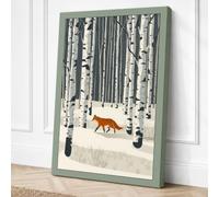 Fox Through Winter Forest Canvas Wall Art Print 24x16 Inch | Sage