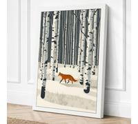 Fox Through Winter Forest Canvas Wall Art Print 30x20 Inch (76 x 51 cm)