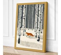 Fox Through Winter Forest Canvas Wall Art Print 36x24 Inch (91 x 61 cm)