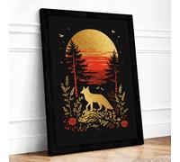 Fox Toward Golden Sun Vintage Framed Wall Art Print A2 (59.4×42cm) Black, Wall Decor for Living Room, Bedroom, Office & Home, Ready to Hang, Art Gift