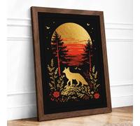 Fox Toward Golden Sun Vintage Framed Wall Art Print A2 (59.4×42cm) Walnut, Wall Decor for Living Room, Bedroom, Office & Home, Ready to Hang, Art Gift