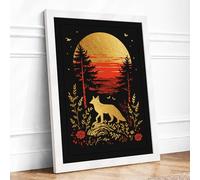 Fox Toward Golden Sun Vintage Framed Wall Art Print A2 (59.4×42cm) White, Wall Decor for Living Room, Bedroom, Office & Home, Ready to Hang, Art Gift