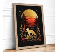 Fox Toward Golden Sun Vintage Framed Wall Art Print A3 (42×29.7cm) Oak, Wall Decor for Living Room, Bedroom, Office & Home, Ready to Hang, Art Gift