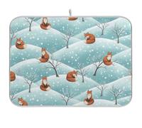 Fox Trees Teal Blue Dish Drying Mats for Kitchen Counter, Absorbent Dish Drainer Mat for Home Kitchen Decor, 18x24in