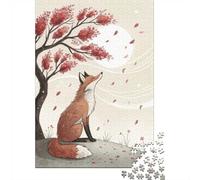 Fox Under Autumn Tree Jigsaw Puzzle 1000 Pieces for Adults, Fox Themed Animal Theme, Relaxing Challenge, 38x26cm/1000pcs