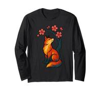 Fox Under Cherry Blossom Tranquil Nature Scene Long Sleeve T-Shirt