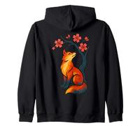 Fox Under Cherry Blossom Tranquil Nature Scene Zip Hoodie