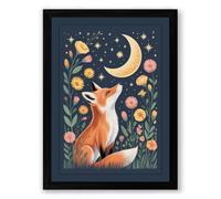Fox Under Moonlight Boho Framed Wall Art Print A1 (84.1×59.4cm) Black, Wall Decor for Living Room, Bedroom, Office & Home, Ready to Hang, Art Gift