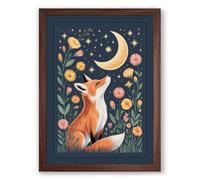 Fox Under Moonlight Boho Framed Wall Art Print A1 (84.1×59.4cm) Walnut, Wall Decor for Living Room, Bedroom, Office & Home, Ready to Hang, Art Gift