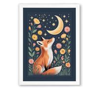 Fox Under Moonlight Boho Framed Wall Art Print A4 (29.7×21cm) White, Wall Decor for Living Room, Bedroom, Office & Home, Ready to Hang, Art Gift
