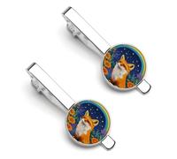 Fox Under Rainbow Man Tie Clip 2Pcs Tie Bar Clip Set Men's Accessories Fit Wedding Anniversary Business