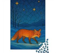 Fox Under Starry Night Sky Adult 1000-Piece Jigsaw Puzzle, 38x26cm/1000pcs; Tabletop Entertainment at Home; White Cardboard for Steady Handling