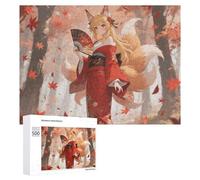 Fox Under The Maple Tree Jigsaw Puzzle 500 PCS Challenging Fun Puzzles Wooden Jigsaw Puzzles for Adults Families