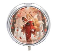 Fox Under The Maple Tree pilldispenser with Mirror 3 Compartments Waterproof Pillcase for Purse Pocket Non-Slip Grip Travel Medicine Organizer Container Box for Vitamin Fish Oil Supplement