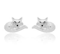Fox Under The Moon “A Little Hug” Silver Plated Sleeping Fox Earrings - Cute Animal Stud Earrings Gift for Her - Stacey McNeill Jewellery