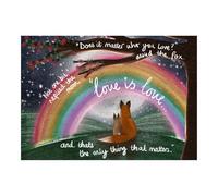 Fox Under The Moon "Love is Love Rainbow Art Print, A4 Size, Inspirational Quote Wall Decor, Part of a Collection, Sentimental Message, Unframed